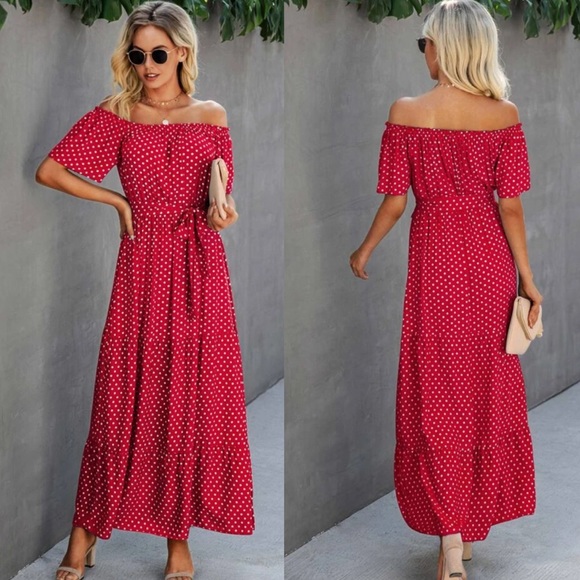 Polka dot off shoulder maxi dress - Picture 3 of 5